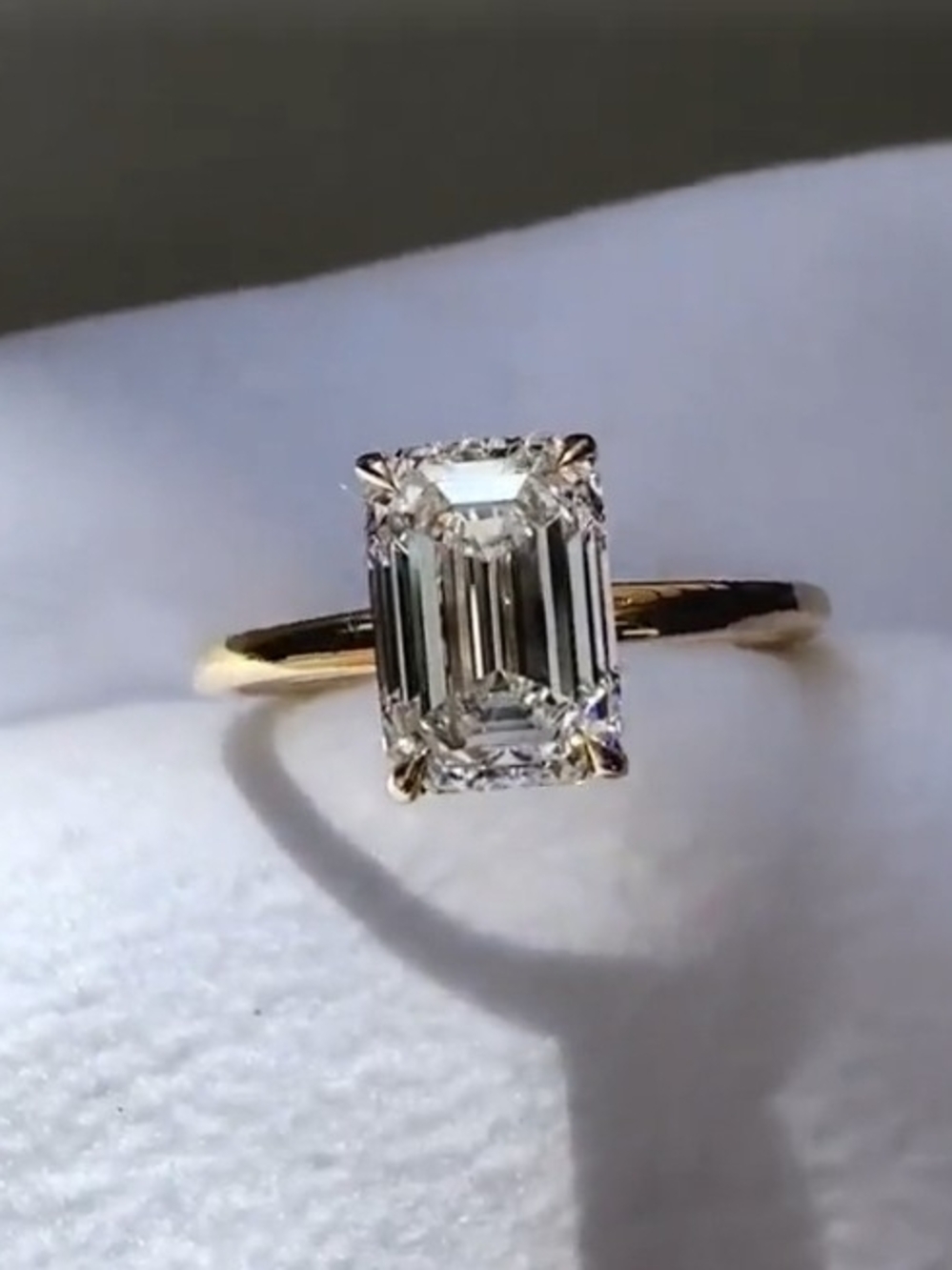 Solid 10k Yellow Gold Solitaire Emerald Cut 2.5ct Moissanite Ring